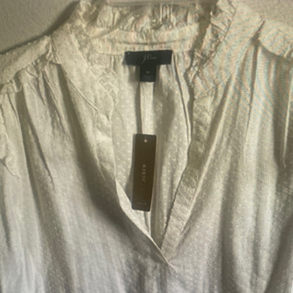 J.Crew Ruffle-trim V-neck Clip Dot Blouse NWT M White NWT